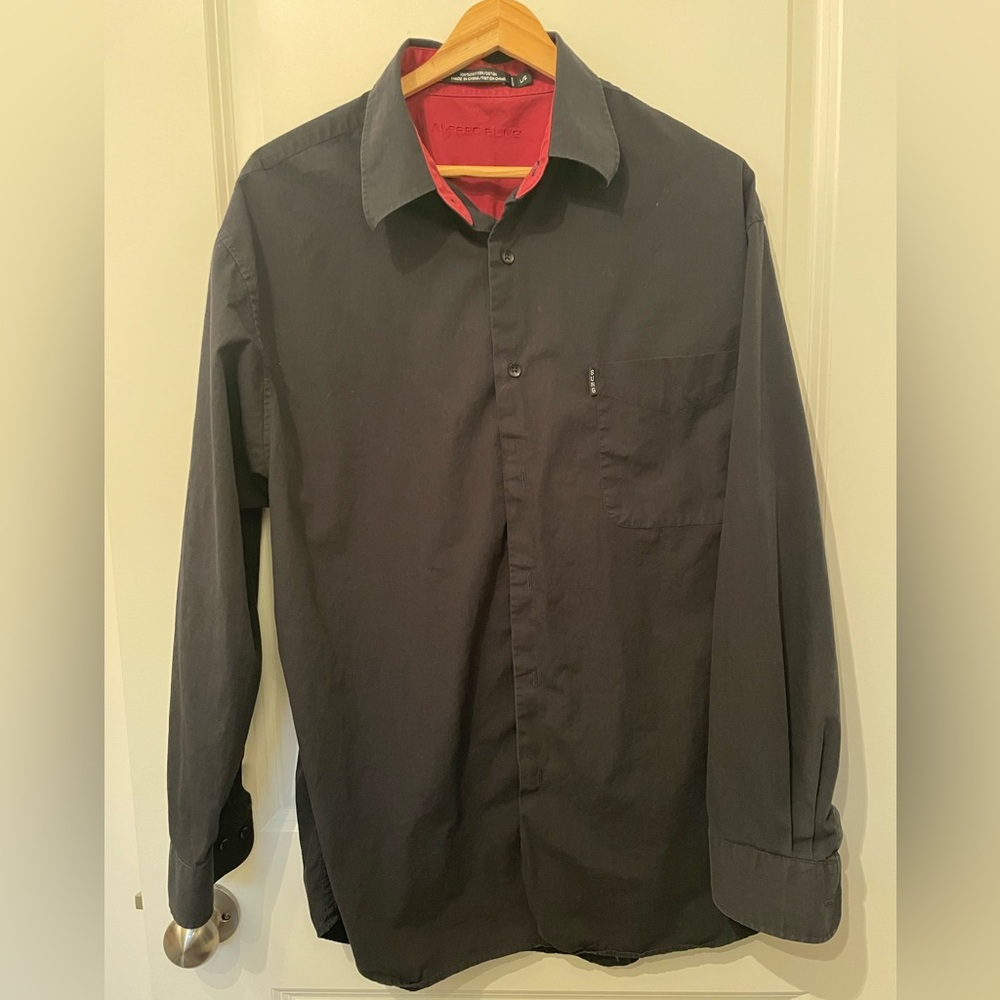 ALFRED SUNG Black Cotton Button Down Shirt large